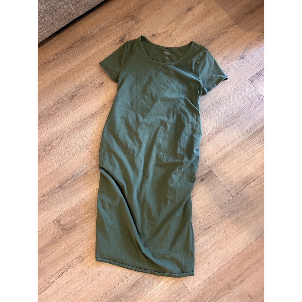 Isabel Maternity by Ingrid & Isabel Olive Green Ruched Side T-Shirt Dress L